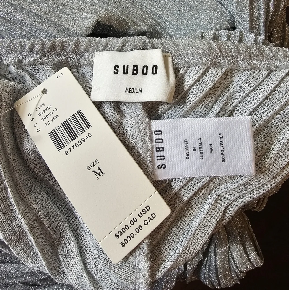 SUBOO Stevie Pleated Cross-Over Maxi Dress w Mini Shorts, Shimmer Gray, Medium